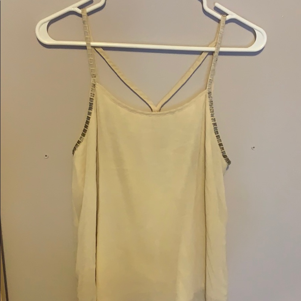 Cream tank top with strap beading
